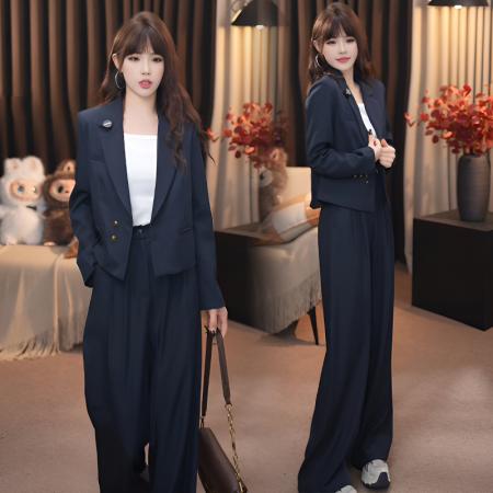 FA40015# 设计感西服套装职业装高级感休闲气质西装外套高腰长裤 服裝批發女裝批發服飾貨源
