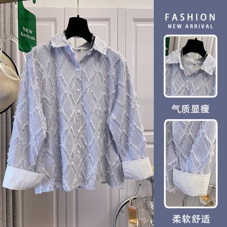 FA40027# 秋季新款时尚洋气设计感翻领拼接收腰长袖衬衫 服裝批發女裝批發服飾貨源