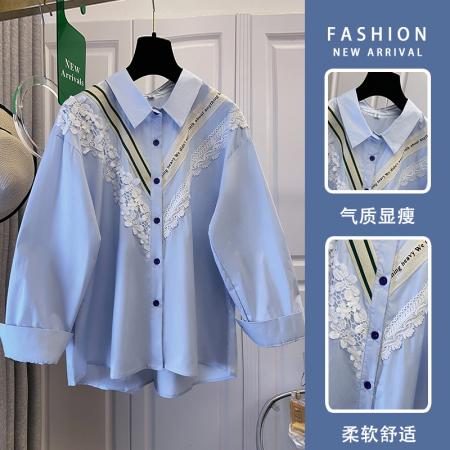 FA40028# 秋季新款时尚洋气设计感翻领拼接收腰长袖衬衫 服裝批發女裝批發服飾貨源