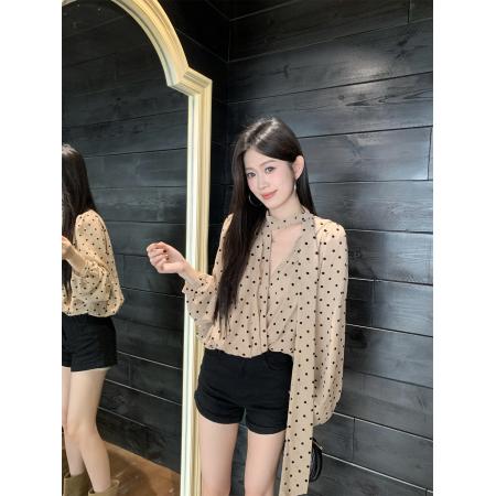 FA40047# 复古气质飘带小衫女设计感韩版小众宽松显瘦百搭上衣 服裝批發女裝批發服飾貨源