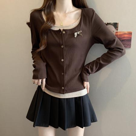 FA40052# 新款大码女装胖MM设计感假两件小众别致显瘦百搭上衣 服裝批發女裝批發服飾貨源