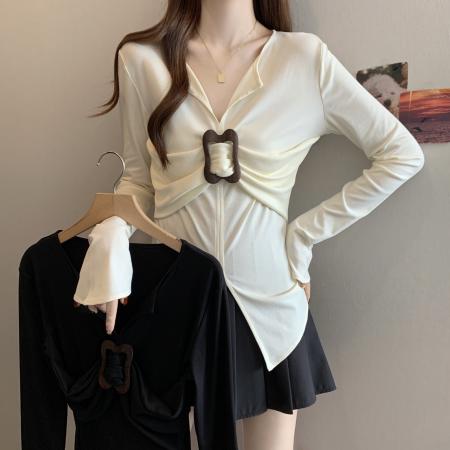 FA40056# 新款大码女装胖MM设计感小众交叉百搭别致显瘦上衣 服裝批發女裝批發服飾貨源
