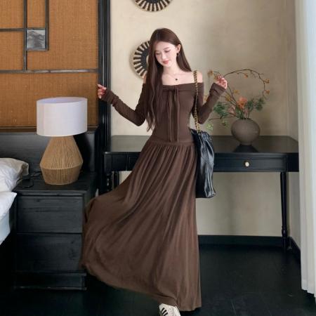 FA40073# 法式纯欲套装气质一字肩长袖上衣女显瘦半身裙两件套 服裝批發女裝批發服飾貨源