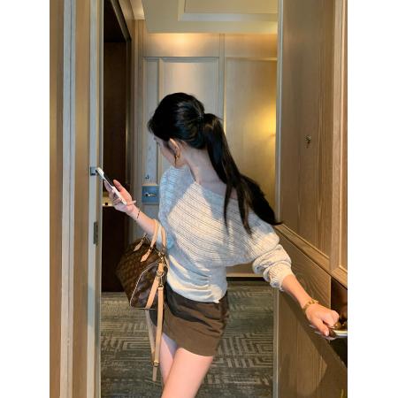 FA40119# 新款收腰斜肩毛衣针织上衣女秋冬  服裝批發女裝批發服飾貨源