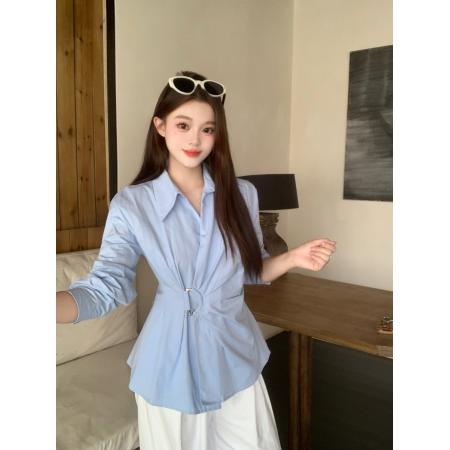 FA40152# 大码女装秋季新款韩版百搭显瘦收腰长袖衬衫上衣  服裝批發女裝批發服飾貨源