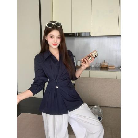FA40152# 大码女装秋季新款韩版百搭显瘦收腰长袖衬衫上衣  服裝批發女裝批發服飾貨源