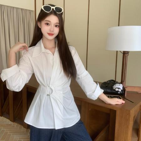 FA40152# 大码女装秋季新款韩版百搭显瘦收腰长袖衬衫上衣  服裝批發女裝批發服飾貨源
