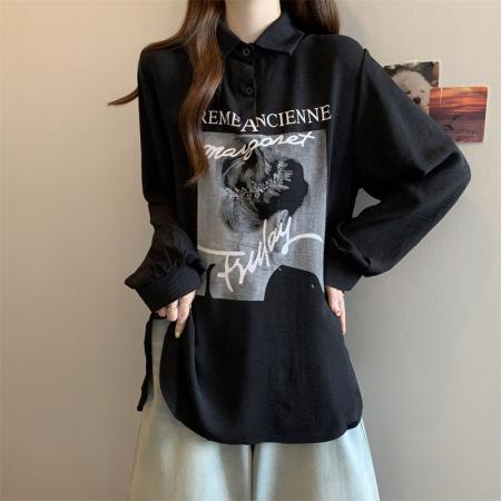 FA40181# 大码胖MM复古POLO领宽松显瘦T恤洋气百搭上衣  服裝批發女裝批發服飾貨源