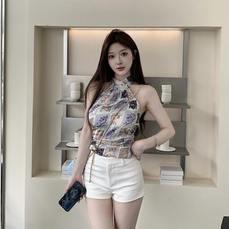 FA40207# 挂脖吊带上衣女无袖背心夏季外穿露背高级感新款  服裝批發女裝批發服飾貨源