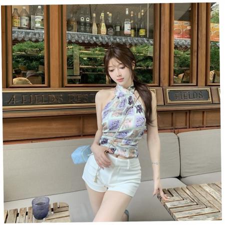 FA40207# 挂脖吊带上衣女无袖背心夏季外穿露背高级感新款  服裝批發女裝批發服飾貨源