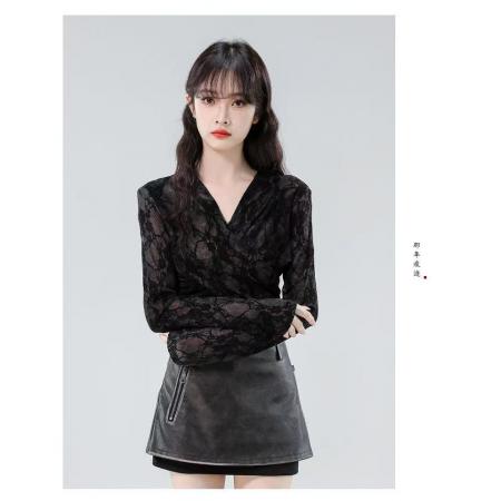 FA40215# 交叉设计气质长袖T恤衫女春秋新款时尚百搭打底衫  服裝批發女裝批發服飾貨源