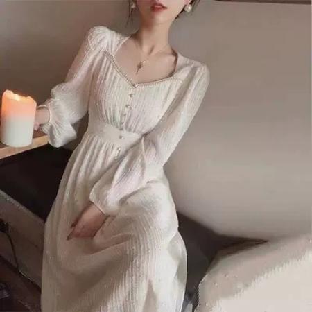 FA40222# 早秋季新款女法式复古高级感长裙仙女时尚显瘦长袖连衣裙子  服裝批發女裝批發服飾貨源