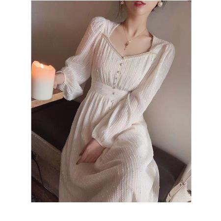 FA40222# 早秋季新款女法式复古高级感长裙仙女时尚显瘦长袖连衣裙子  服裝批發女裝批發服飾貨源