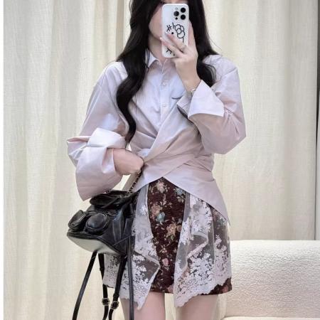 FA40224# 法式不规则蕾丝拼接防晒衬衫女春秋季温柔风气质衬衣休闲长袖上衣  服裝批發女裝批發服飾貨源