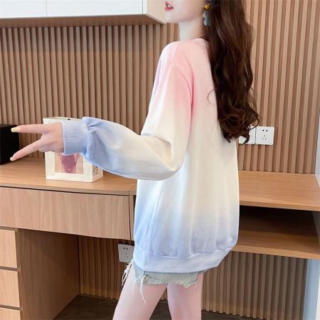 FA40232# 秋季新款韩版宽松圆领渐变字母印花薄款长袖卫衣女  服裝批發女裝批發服飾貨源