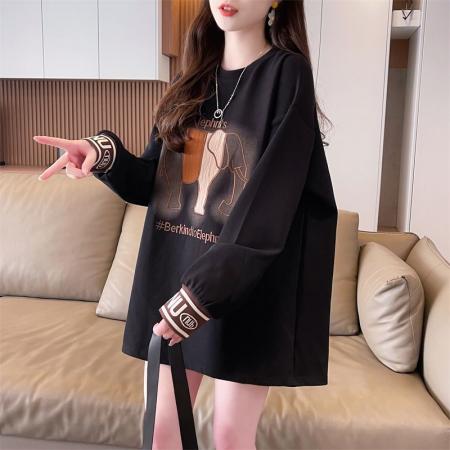 FA40235# 秋装新款螺纹德绒圆领拼接加绒打底衫卫衣女  服裝批發女裝批發服飾貨源