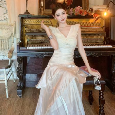FA40256# 杜乐丽花园法式一字肩轻奢连衣裙..礼服高端鱼尾裙  服裝批發女裝批發服飾貨源