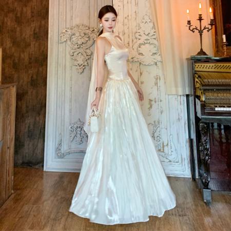 FA40258# 法式挂脖连衣裙日常可穿订婚晚生日小轻礼服裙气质绝美长裙  服裝批發女裝批發服飾貨源
