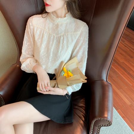 FA40269# 秋装新款雪纺衫女装半高领打底衫长袖上衣百搭洋气小衫  服裝批發女裝批發服飾貨源