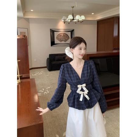 FA40283# 蝴蝶结衬衫套装连衣裙子女新款早秋季韩系氛围感穿搭白色长裙 服裝批發女裝批發服飾貨源