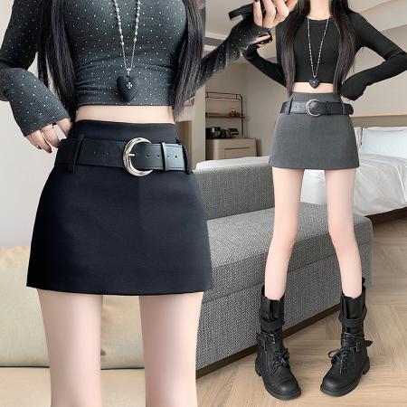 FA40313# 高腰西装半身裙短裙A字裙裤高级灰色裤裙 服裝批發女裝批發服飾貨源