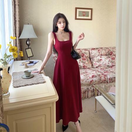 FA40334# 新款法式小众高级感中长款U领辣妹性感修身显瘦吊带打底裙 服裝批發女裝批發服飾貨源