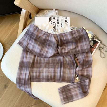 FA40348# 秋季渐变条纹蕾丝衫一字肩挂脖紧身上衣女 服裝批發女裝批發服飾貨源