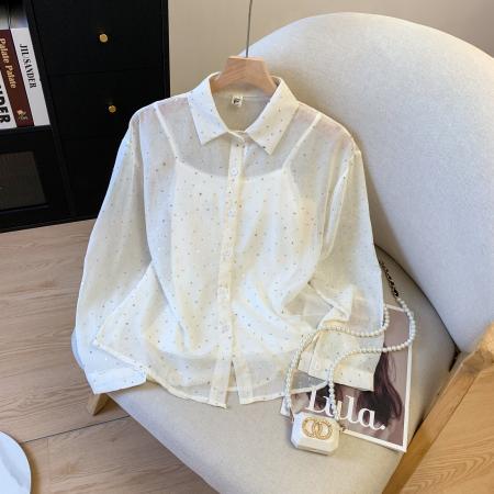 FA40350# 早秋亮片衬衫+背心两件套宽松慵懒风上衣女 服裝批發女裝批發服飾貨源