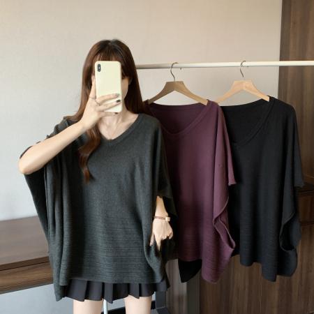 FA40355# 早秋新款V领斗篷披肩女微胖宽松显瘦慵懒风毛衣女外套 服裝批發女裝批發服飾貨源