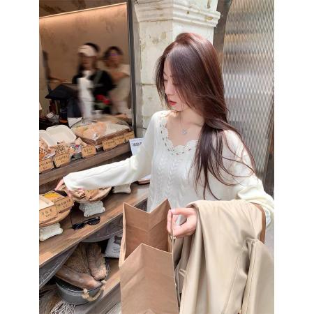 FA40360# 韩系早秋穿搭麻花米白色v领套头毛衣女外穿内搭针织衫上衣 服裝批發女裝批發服飾貨源