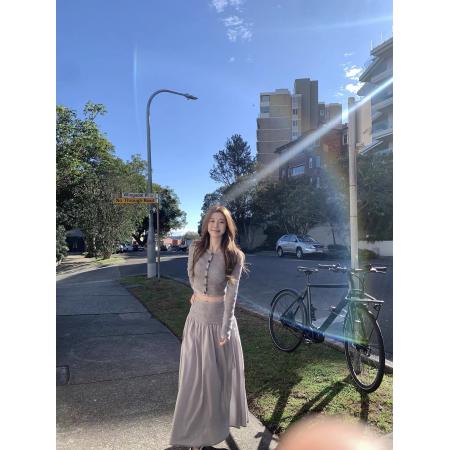 FA40402# 时刻条纹针织上衣长半裙休闲两件套 服裝批發女裝批發服飾貨源