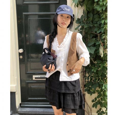 FA40436# 秋季新款甜美韩范木耳花边长袖衬衣衬衫 服裝批發女裝批發服飾貨源