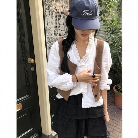 FA40436# 秋季新款甜美韩范木耳花边长袖衬衣衬衫 服裝批發女裝批發服飾貨源