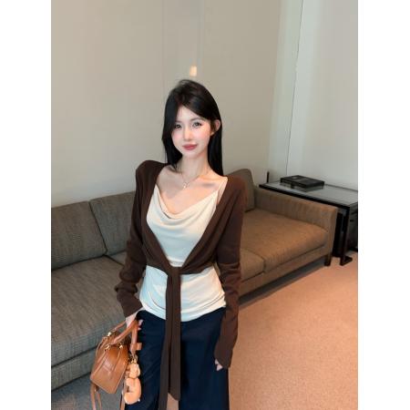 FA40453# 纯欲绑带长袖开衫女吊带背心上衣两件套装 服裝批發女裝批發服飾貨源