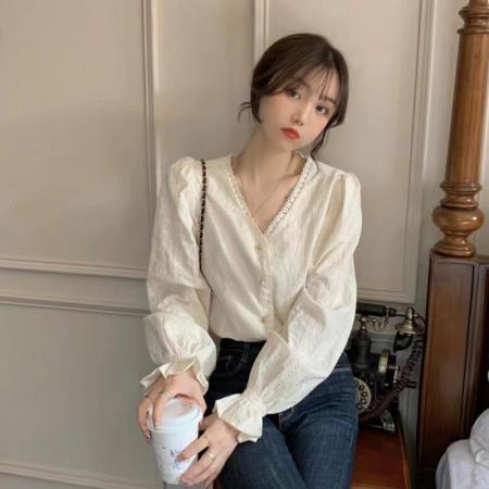 FA40457# 大码女装温柔风女装春秋季外穿新款法式设计感百搭洋气质长袖衬衫 服裝批發女裝批發服飾貨源