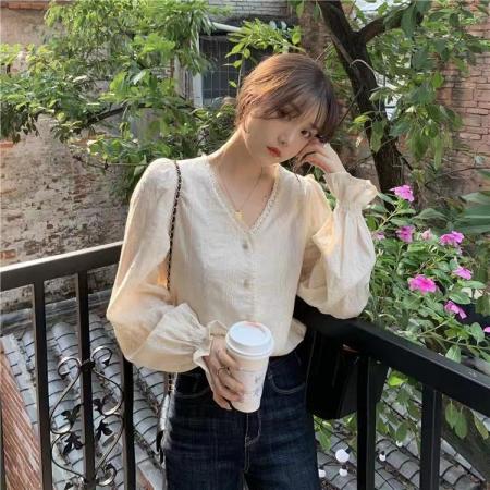 FA40457# 大码女装温柔风女装春秋季外穿新款法式设计感百搭洋气质长袖衬衫 服裝批發女裝批發服飾貨源