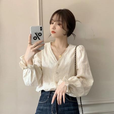 FA40457# 大码女装温柔风女装春秋季外穿新款法式设计感百搭洋气质长袖衬衫 服裝批發女裝批發服飾貨源