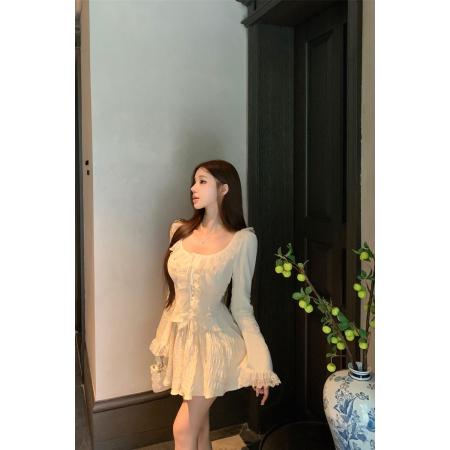 FA40463# 法式蕾丝花边拼接长袖衬衫女秋款高腰显瘦半身裙两件套 服裝批發女裝批發服飾貨源
