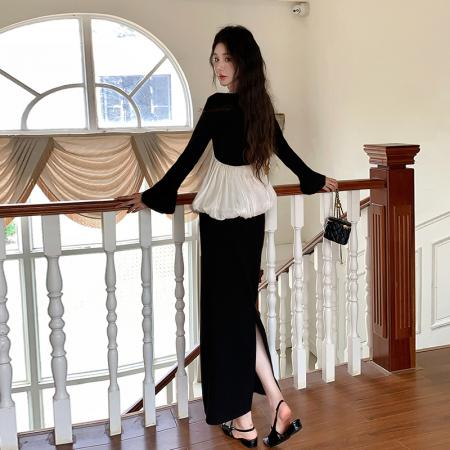 FA40471# 法式拼接花苞套装裙女气质巨好看的半身裙两件套 服裝批發女裝批發服飾貨源