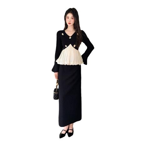 FA40471# 法式拼接花苞套装裙女气质巨好看的半身裙两件套 服裝批發女裝批發服飾貨源