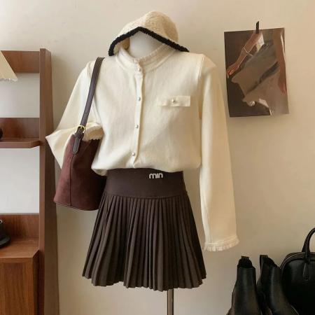 FA40473# 毛呢百褶裙秋冬新款高腰压褶半身裙防走光显瘦短裙 服裝批發女裝批發服飾貨源