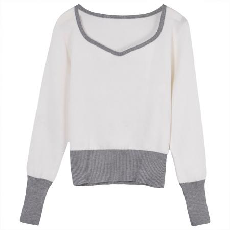 FA40476# 拼色polo领针织衫女装秋季新款百打底上衣爆款毛衣冬 服裝批發女裝批發服飾貨源