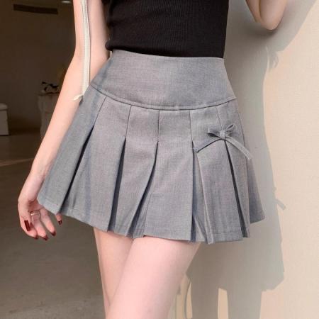 FA40478# 甜美减龄蝴蝶结百搭半身裙女装夏季新款高腰显瘦A字百褶短裙 服裝批發女裝批發服飾貨源