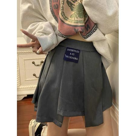 FA40480# 灰色不规则百褶裙女夏季新款设计感高腰显瘦JK裙子百搭半身裙 服裝批發女裝批發服飾貨源