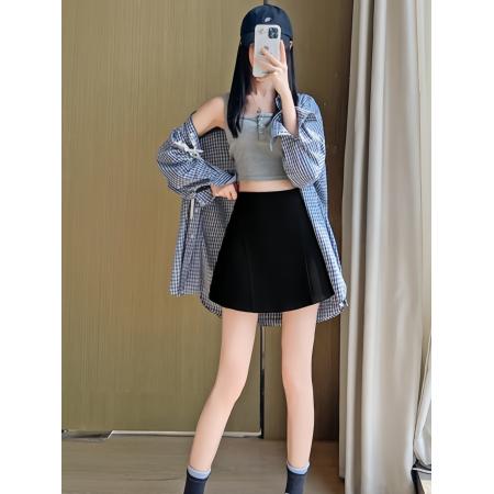 FA40481# 纯棉华棉 防走光内里拼接拉链中腰半身裙 服裝批發女裝批發服飾貨源