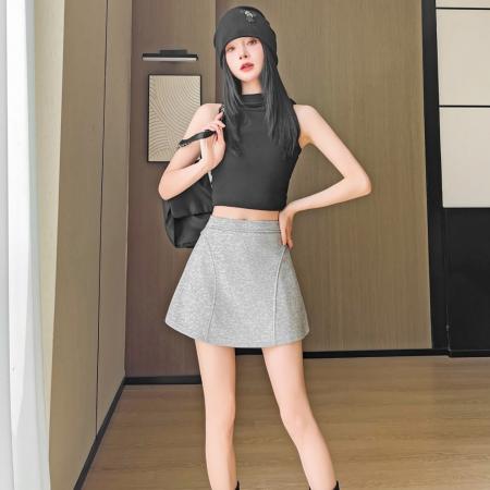 FA40481# 纯棉华棉 防走光内里拼接拉链中腰半身裙 服裝批發女裝批發服飾貨源
