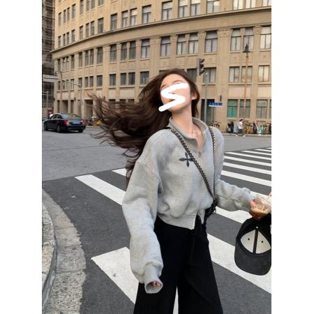 FA40503# 复合华棉双拉链长袖外套上衣 服裝批發女裝批發服飾貨源