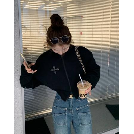 FA40503# 复合华棉双拉链长袖外套上衣 服裝批發女裝批發服飾貨源