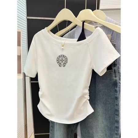 FA40538# 小众斜肩短袖上衣女夏新款甜美修身吊带拼接体恤潮 服裝批發女裝批發服飾貨源