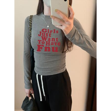 FA40540# 薄款长袖T恤韩版百搭内搭小个子打底衫上衣潮流百搭 服裝批發女裝批發服飾貨源